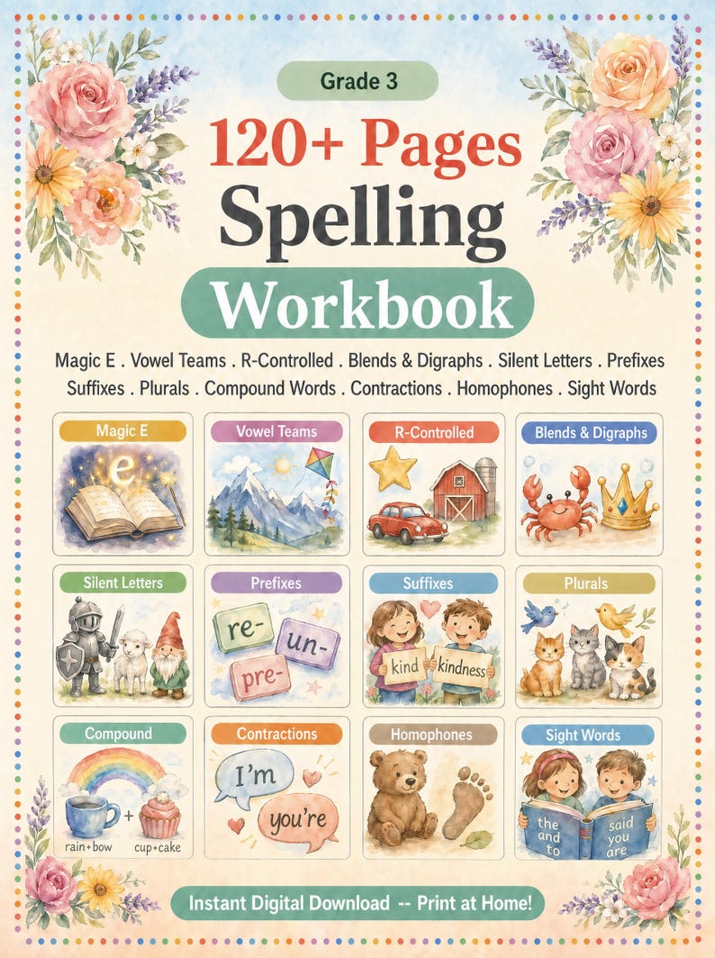 Flash Spell 3rd Grade Spelling Practice Workbook | Printable PDF | Magic E ...