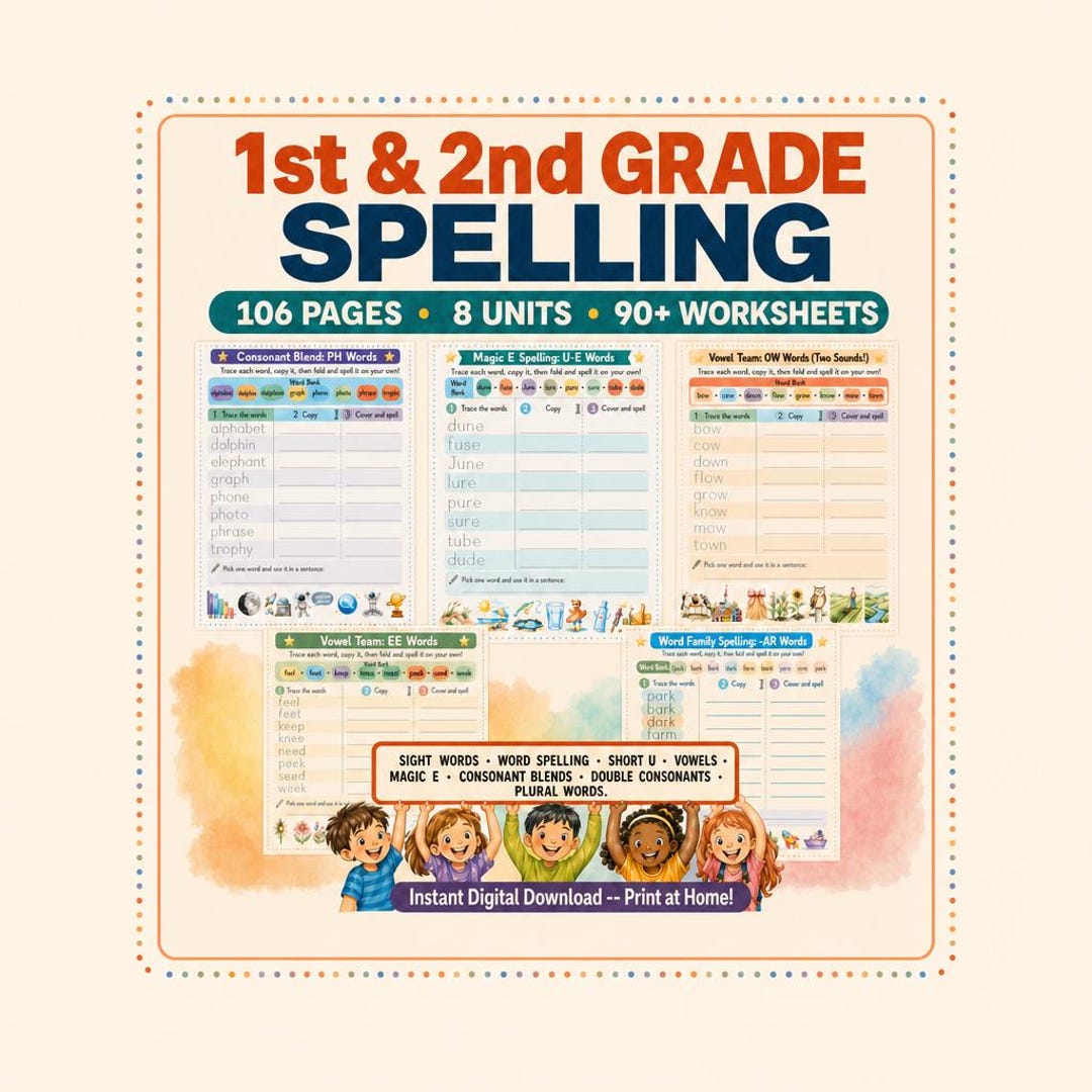 1st & 2nd Grade Spelling Practice Workbook | Printable PDF | Phonics ...