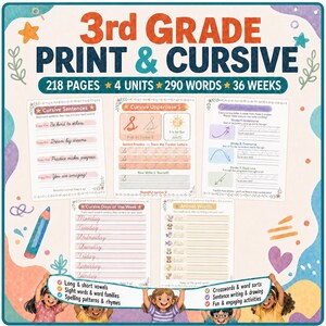3rd Grade Homeschooler Handwriting Workbook, Print and Cursive Practice (PDF Download)