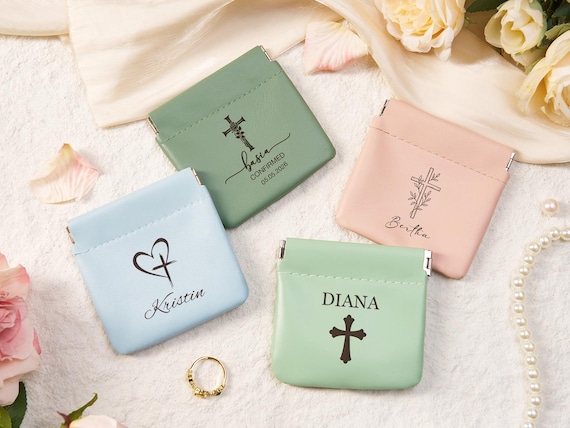 Personalized Leather Rosary Pouch Cross Rosary Pouch Communion Gift Holy Rosary Holder Travel Coin Pouch Custom Engraved Catholic Gift
