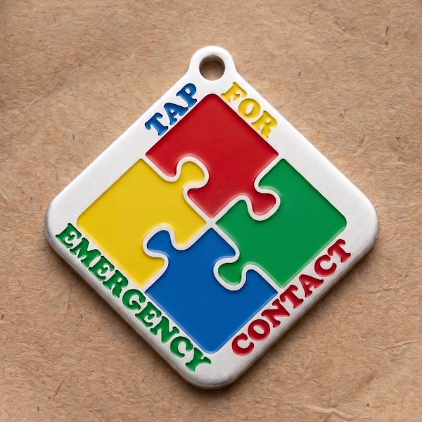 Personalized NFC Emergency Contact Tag | Autism Awareness Puzzle Keychain | Custom Name Backpack Charm