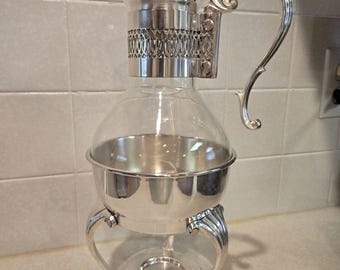 F.B. Rogers Kaffekanna i glas och försilvrat med värmeställ