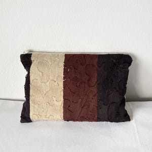 Neutraal patchwork zakje met rits | Klein katoenen make-uptasje | Handgemaakte make-uptas
