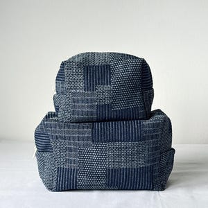 Patchwork Denim Makeup Bag | Indigo Cosmetic Pouch | Handmade Travel Zipper Bag