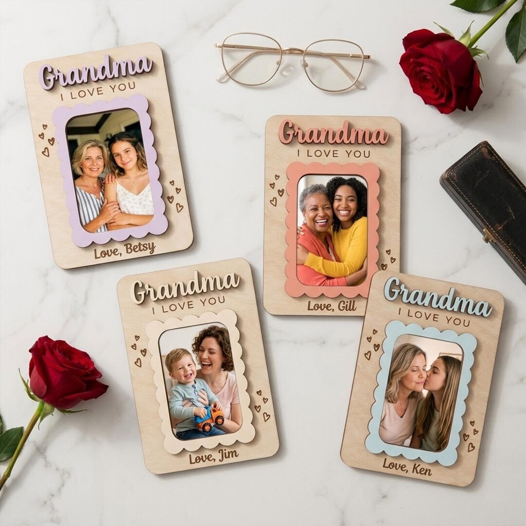Personalized Wooden Photo Magnet Frame, Customizable Name, Mother's Day ...