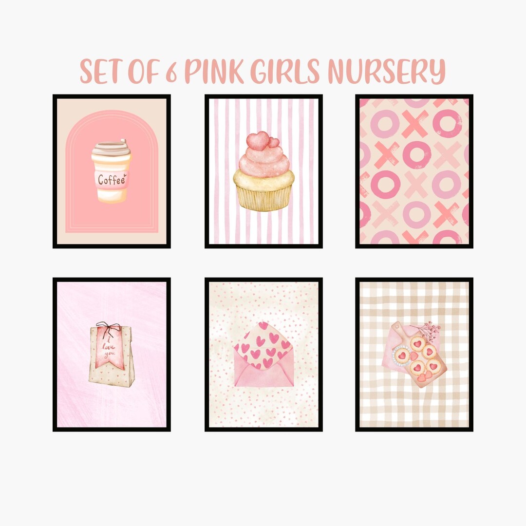 Set of 6 Girl Nursery Wall Art | Pink Nursery Prints | Cute Baby Room ...