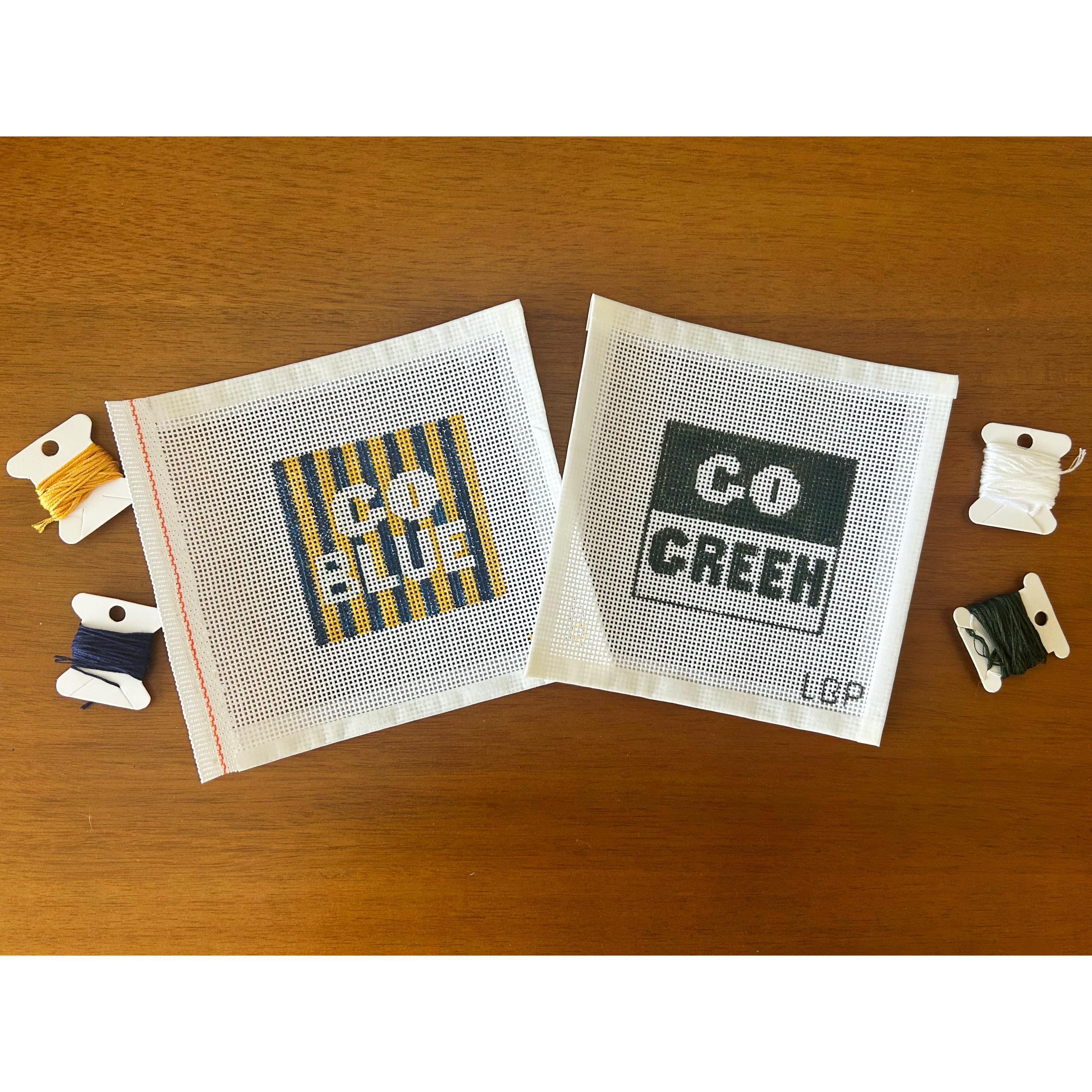 Hand-Painted Needlepoint Canvas Go Green Go Blue Michigan Rivalry