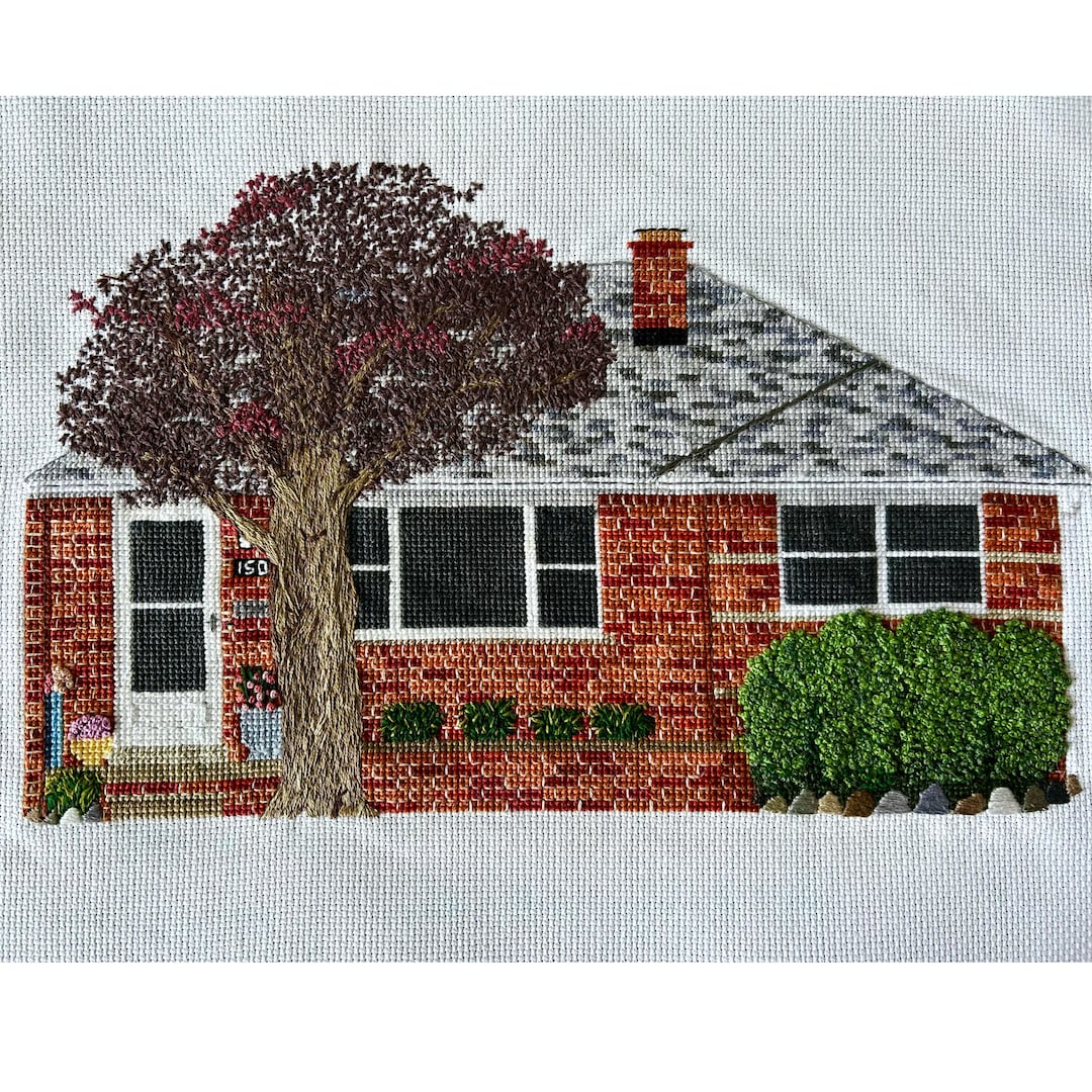 Custom Hand Embroidered House Portrait | Cross Stitch Home Commission ...