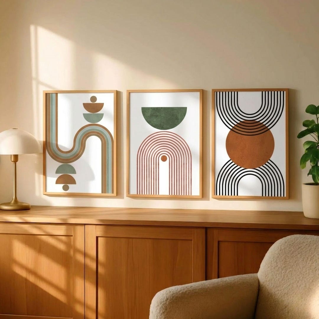 Mid Century Modern Boho Abstract Wall Art Set Modern Geometric Prints ...