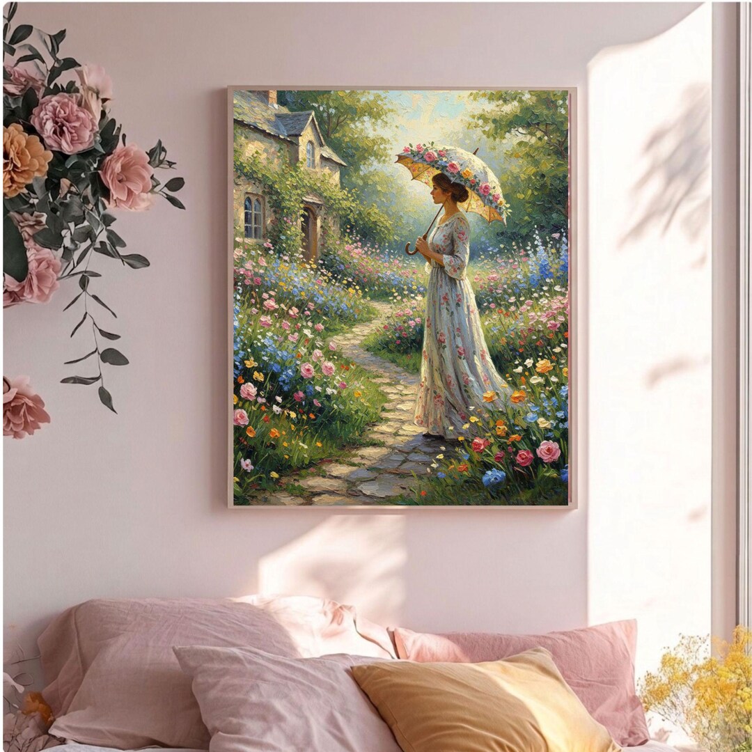 Spring Cottage Garden Oil Painting Floral Country Style Wall Art ...