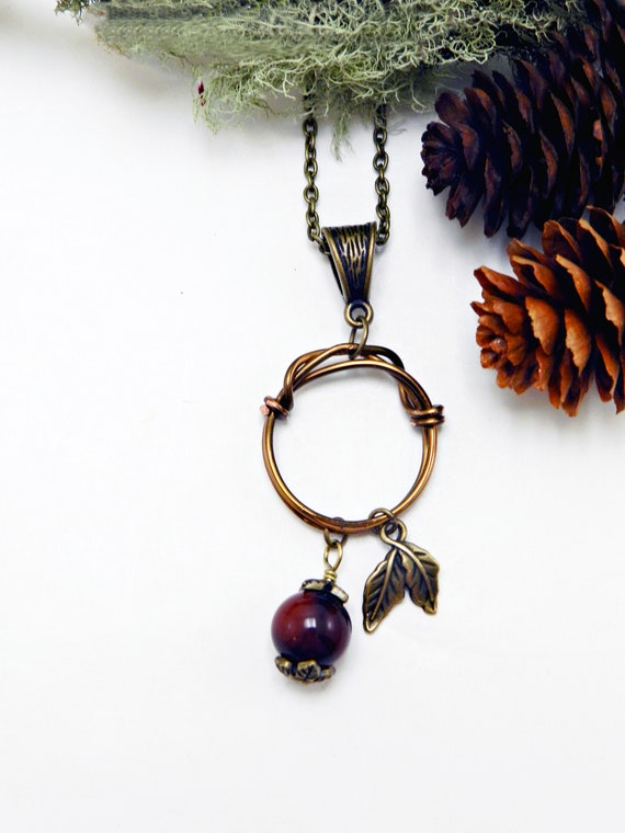Natural Gemstone Necklace Red Agate Stone Leaf Charm Pendant Bead