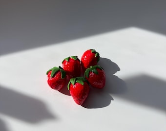 Handmade Strawberry Magnet Set – Polymer Clay Mini Fridge Decor