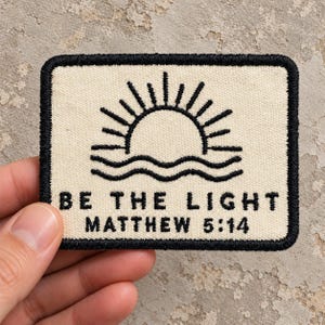 Be the Light Embroidered Patch, Matthew 5:14 Christian Gift, Sun and Waves Iron On or Sew On Applique, Hook and Loop Faith Badge