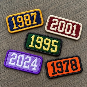 Custom Year Embroidered Patch, Personalized Number Badge, Birth Year Graduation Keepsake, Iron On Sew On or Hook and Loop, Rectangle Patch