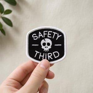 Safety Third Embroidered Patch, Funny Skull Iron On Patch, Sew On Gothic Patch for Jacket Backpack Hat Biker Gift