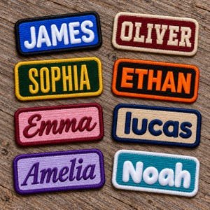Custom Embroidered Name Patch, Personalized Rectangle Name Tag, Iron On Sew On or Hook and Loop, Backpack Jacket Uniform Badge
