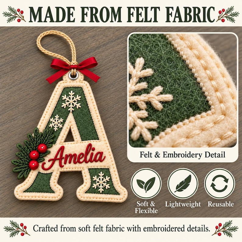 Autoization Letter Personalized Initial Christmas Ornament, Custom Name Felt Letter ...