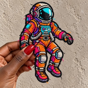 Colorful Astronaut Embroidered Patch, Space Explorer Badge, Iron On Sew On or Hook and Loop Applique for Jackets Backpacks, Sci Fi Gift