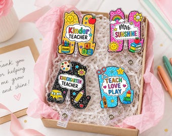Porta badge retrattile per insegnanti di scuola materna, simpatico porta badge per insegnanti di scuola materna, clip per badge da aula per insegnanti, regalo porta badge