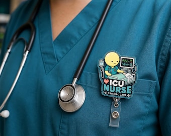 Personalisierte ICU Krankenschwester Acryl Ausweis Reel, Intensivpflege RN ID Halter, kundenspezifischer Krankenhauspersonal Ausweisclip, Krankenschwester Wertschätzung Geschenk