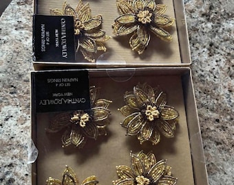 Charming Gold Floral Beaded Napkin Rings Set of 4 Cynthia Rowley
