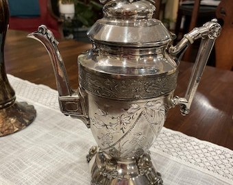 Antique Simpson Hall Miller & Co. Silver Treble Plate Coffee/Chocolate Pot 10.5”