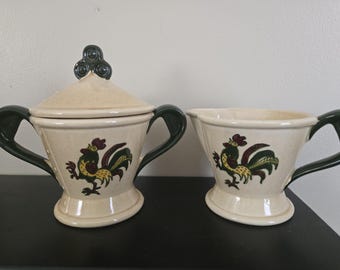 Metlox Poppytrail Rooster Sugar Bowl & Creamer