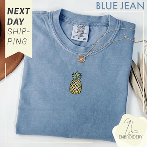 Comfort Colors® geborduurd ananas-T-shirt, landbouw in achtertuin, moestuin, exotisch fruit, minipatch, zomerpatch, ananasthema