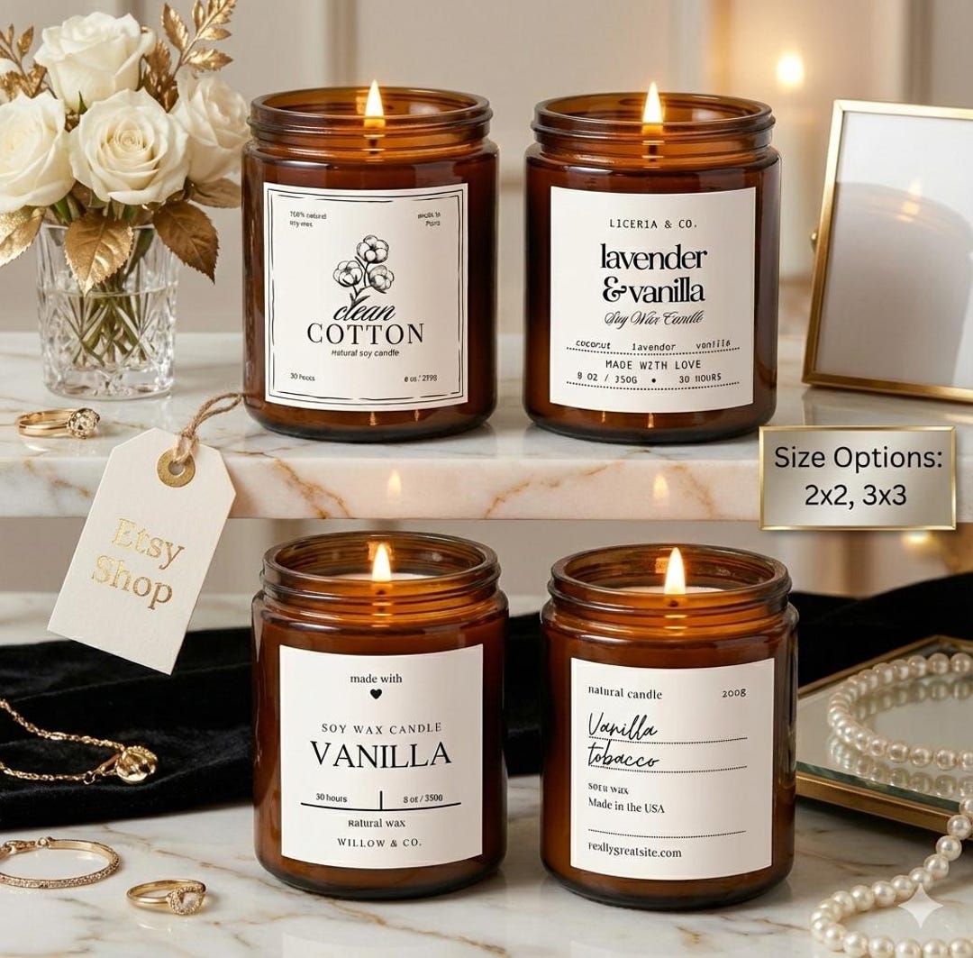 Editable Candle Label Template Bundle Canva Digital Candle Stickers ...