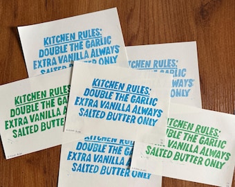 Hand Carved Linocut Kitchen Print | 5x7 Art Home Decor