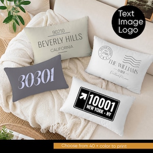 Coussin décoratif personnalisé pour agent immobilier, avec code postal et ville