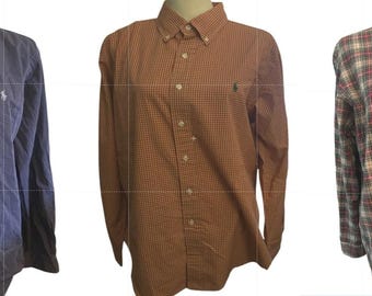 Ralph Lauren Polo Classic Fit Dress Shirt Bundel, Geruit en Effen, Heren Large