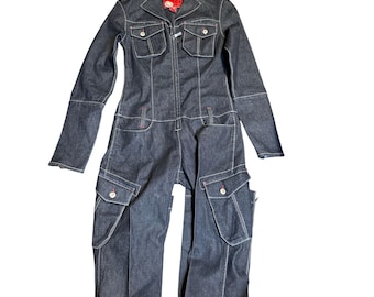 Ecko Red Y2K Dark Denim Utility Cargo Jumpsuit, Vintage Streetwear, Women Small