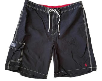 Polo Ralph Lauren vintage 9-inch boardshort, zwart-rode pony, jaren 90 Y2K, heren-XL