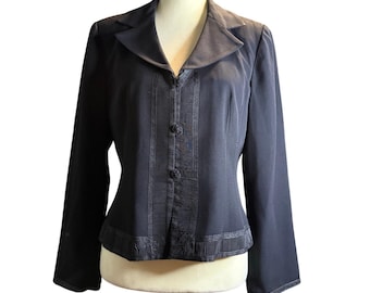 Nanette Lepore Petites Blazer victoriano gótico vintage a medida, negro, talla 10P