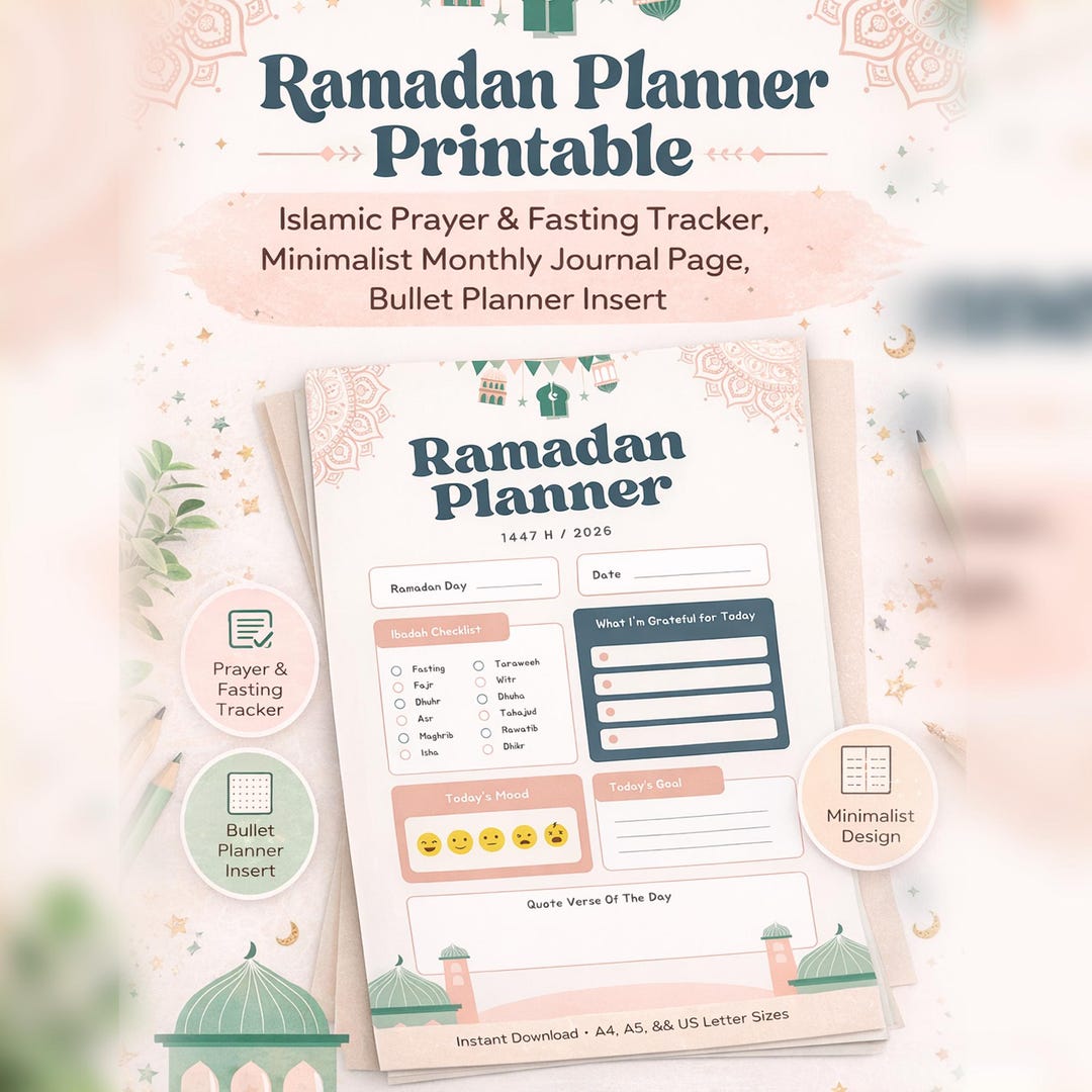 Ramadan Planner Printable, Islamic Prayer & Fasting Tracker, Minimalist ...