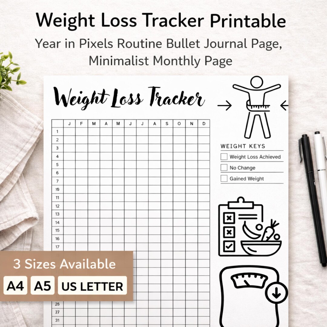 Fat Tracker Notebook Weight Loss Tracker, Printable Bullet Journal, Monthly Planner for Fat ...