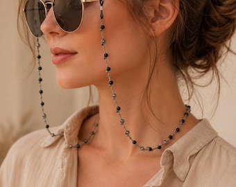 Collar con soporte para gafas de lectura / Cadena de ganchillo hecha a mano para gafas / Cordón elegante para gafas para mujer
