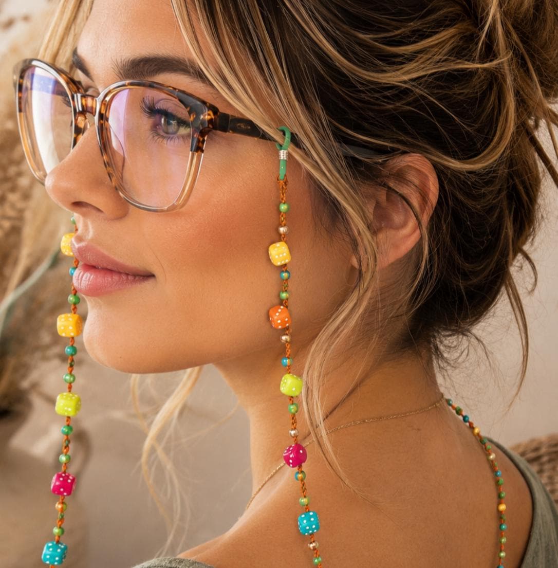 Colorful Dice Eyeglass Chain Handmade Beaded Glasses Holder Necklace