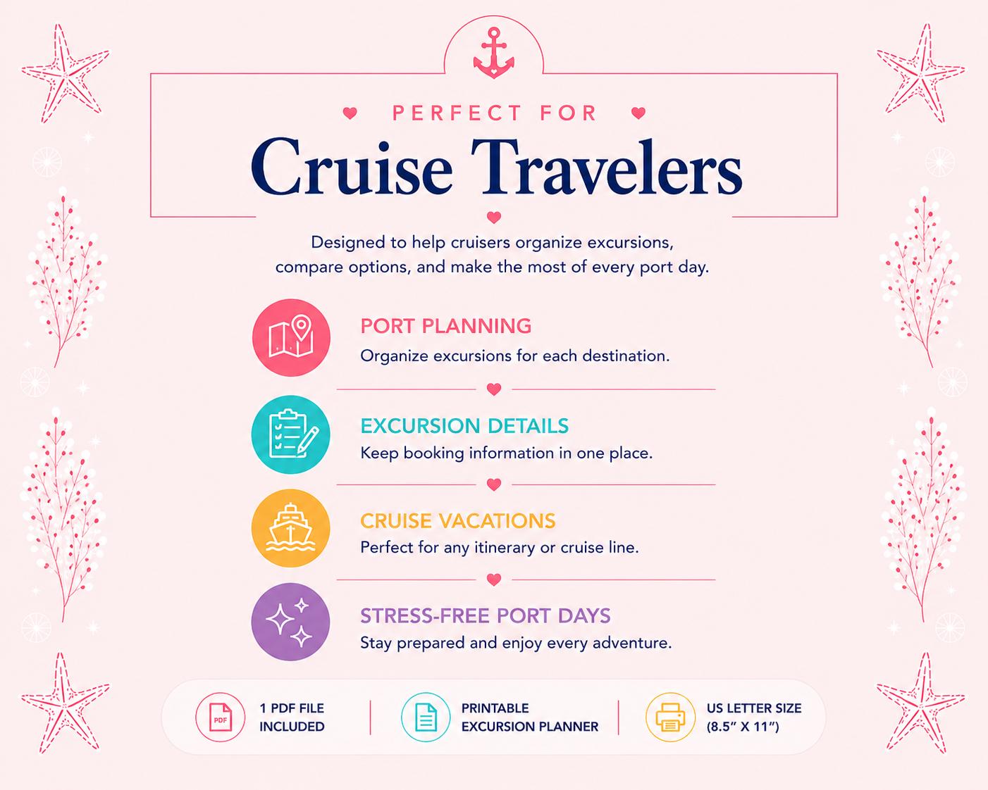 Cruise Excursion Planner Printable, Shore Excursion Tracker, Cruise ...