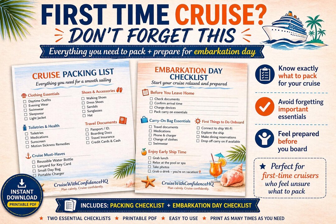 First Time Cruise Checklist Bundle | Cruise Packing List | Embarkation