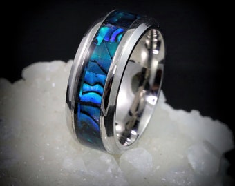 Blue Paua Abalone Inlay Ring-Unique, Handcrafted, for Women or Men, Wedding Band, Engagement Ring, Promise Ring