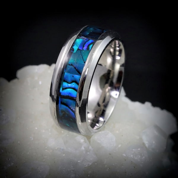 Blue Paua Abalone Inlay Ring-Unique, Handcrafted, for Women or Men, Wedding Band, Engagement Ring, Promise Ring