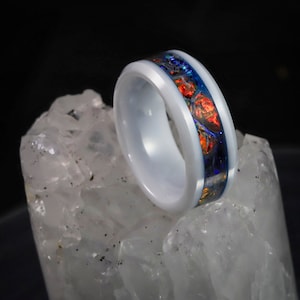 Red Burl Dichrolam Inlay Ring-Unique, Handcrafted, for Women or Men,  Wedding Band, Engagement or Promise Ring