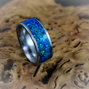 Handcrafted Unique -Blue Opal Inlay Ring (M2), for Women or Men, Wedding Band, Engagement Ring, Promise Band