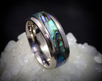 Natural Paua Abalone Inlay Ring-Unique, Handcrafted, for Women or Men, Wedding Band, Engagement or Promise Ring