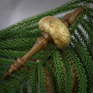 Gilded Green Urchin Ornament - Handmade, lathe-turned, unique Xmas tree ornament, surprise holiday gift