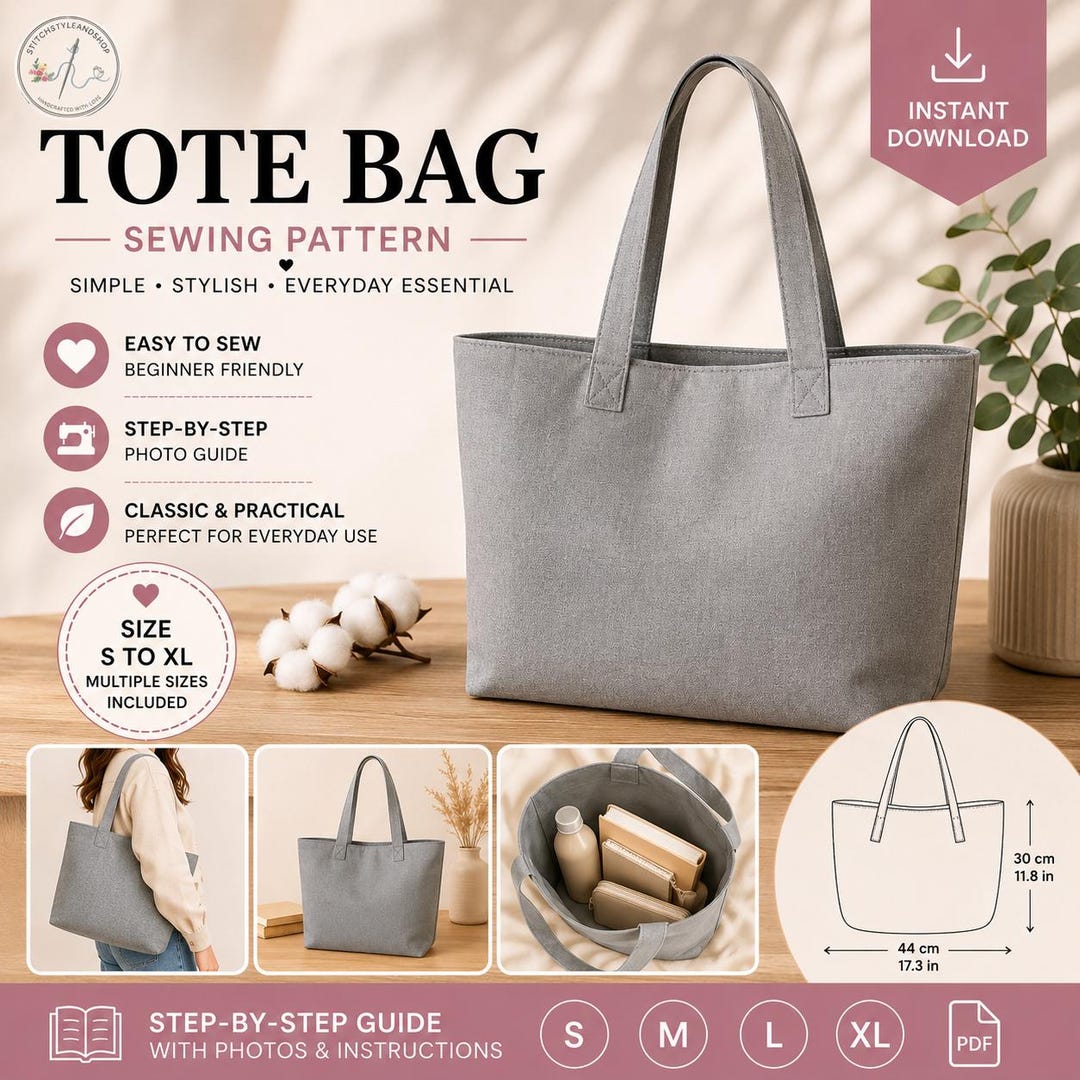 Aura Carry Tote Bag Sewing Pattern PDF, Bow Tote Pattern, A4 A0 US ...