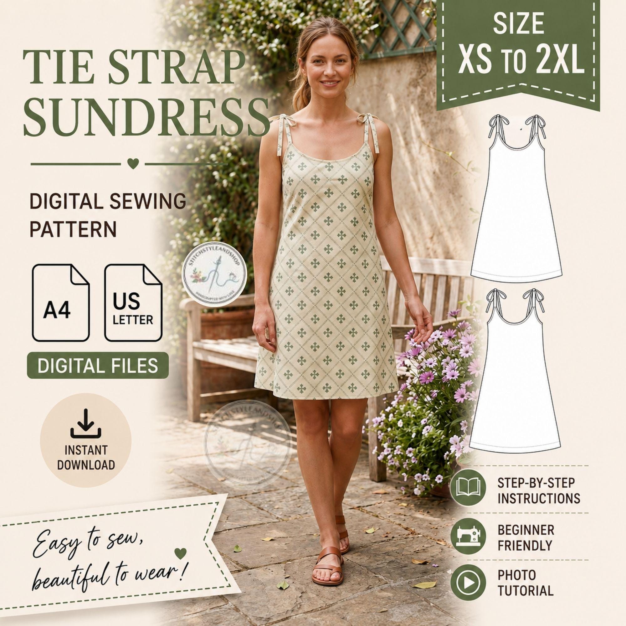 Tie Strap Sundress Sewing Pattern PDF | Easy Summer Dress Pattern ...
