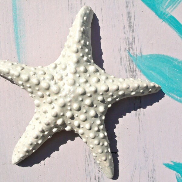 Starfish, in aqua mist -- Ceramic chalkware fish, Retro Mid Century bathroom wall hanging